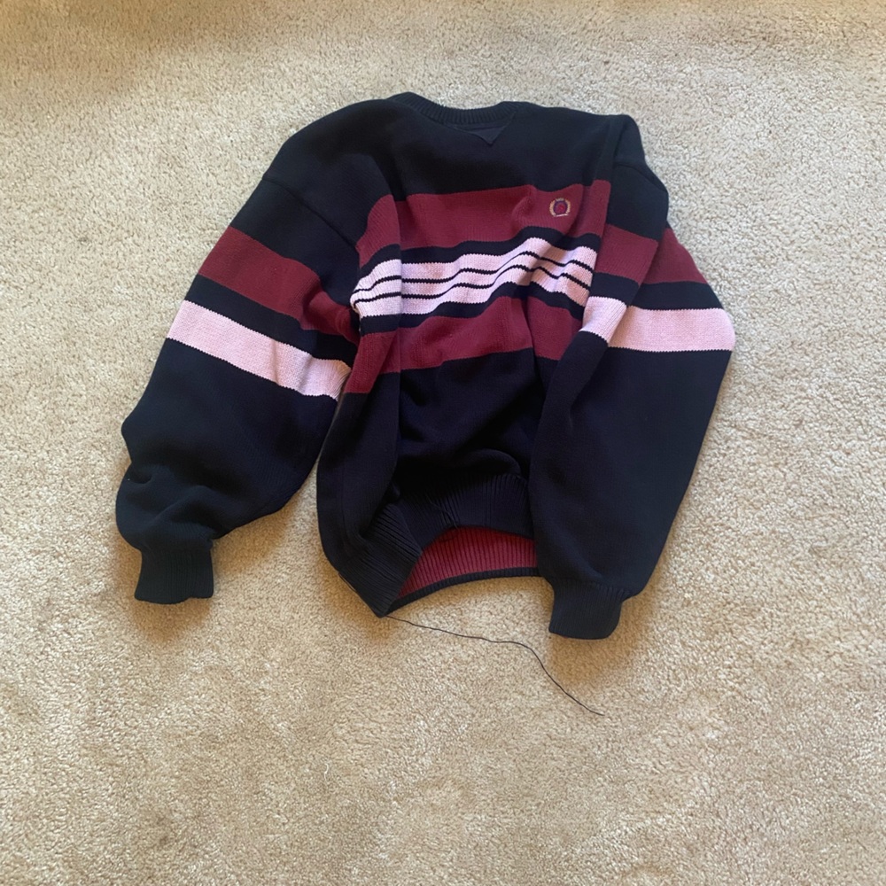 & Other Stories Black and Burgundy Crewneck Sweater